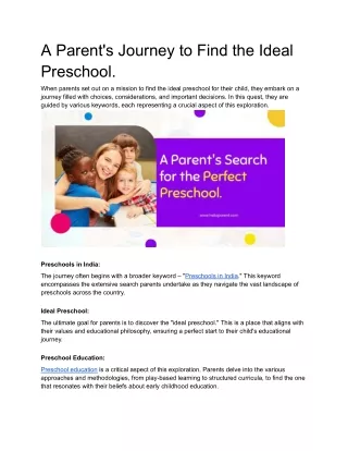 A Parent's Journey to Find the Ideal Preschool