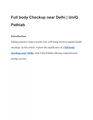 Full body Checkup near Delhi | UniQ Pathlab