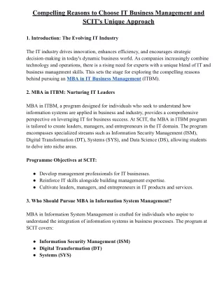 Compelling Reasons to Choose IT Business Management and SCIT's Unique Approach