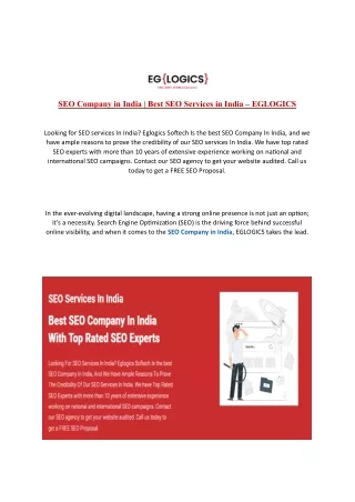 SEO Company in India | Best SEO Services in India – EGLOGICS