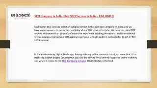 SEO Company in India | Best SEO Services in India – EGLOGICS