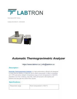 Automatic Thermogravimetric Analyzer