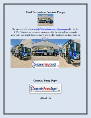 Putzmeister Concrete Pump Truck for Sale, concretepumpdepot.com