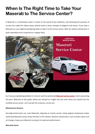 When Is The Right Time to Take Your Maserati to The Service Center?