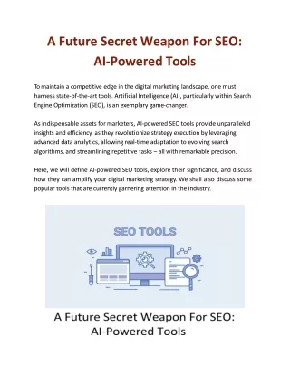 A Future Secret Weapon For SEO: AI-Powered Tools