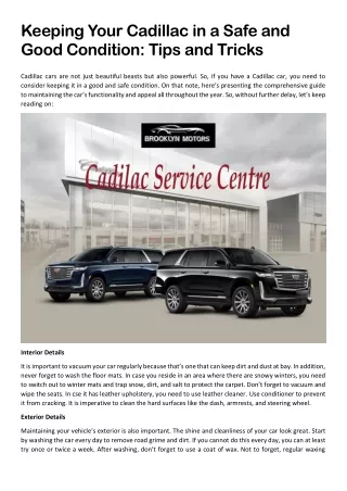 Keeping Your Cadillac in a Safe and Good Condition Tips and Tricks