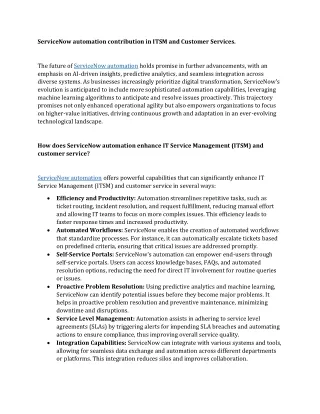ServiceNow automation contribution in ITSM and Customer Services