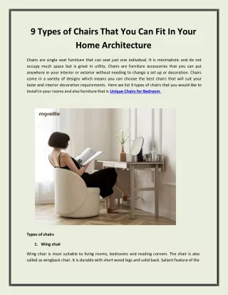 9 Types of Chairs that you can fit in your home architecture