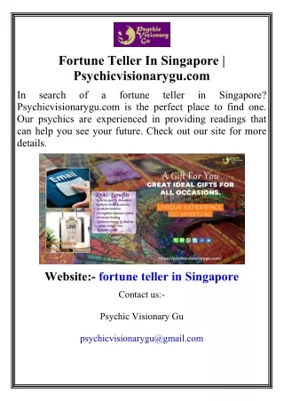 Fortune Teller In Singapore  Psychicvisionarygu.com