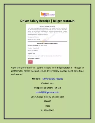 Driver Salary Receipt  Billgenerator.in