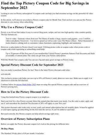 Find the Best Pictory Coupon Code for Huge Savings in September 2023