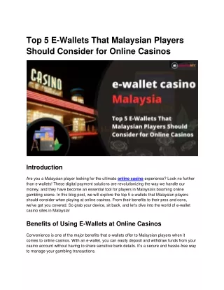 Top 5 E-Wallets That Malaysian Players Should Consider for Online Casinos