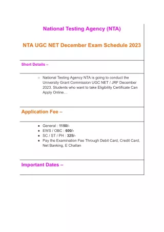 NTA UGC NET December Exam Schedule 2023