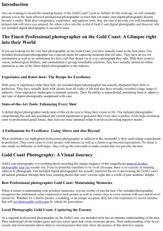 Recording the Appeal of the Gold Coast: Fulfill the most effective Photographer