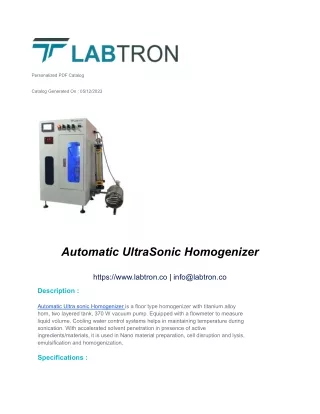 Automatic Ultra Sonic Homogenizer