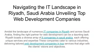 Navigating the IT Landscape in Riyadh, Saudi Arabia Unveiling Top Web Development Companies