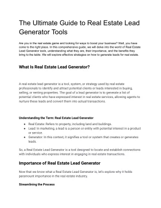 The Ultimate Guide to Real Estate Lead Generator Tools