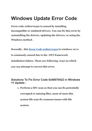 Windows Update Error Code 0x80070422