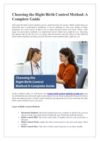 Choosing the Right Birth Control Method - A Complete Guide