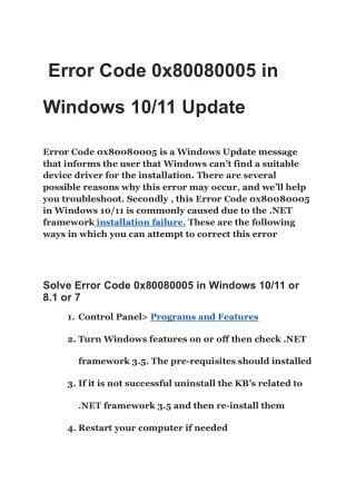 Error Code 0x80080005 in Windows 10_11 Update