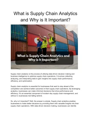 What is Supply Chain Analytics and Why is It Important