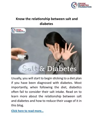 Know the relationship between salt and diabetes