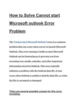 How to Solve Cannot start Microsoft outlook Error Problem
