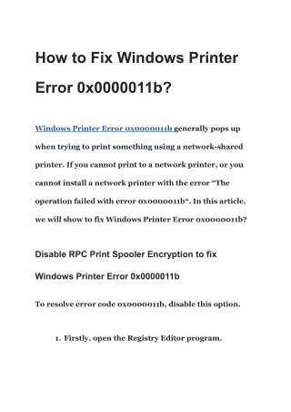 How to Fix Windows Printer Error 0x0000011b