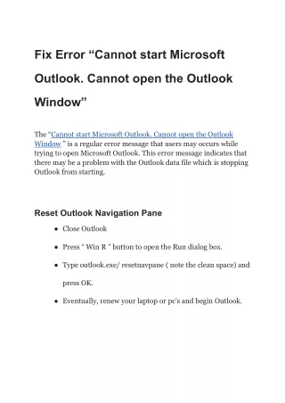 Fix Error “Cannot start Microsoft Outlook. Cannot open the Outlook Window”