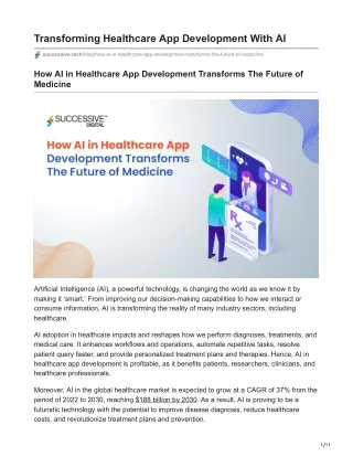 How AI in Healthcare App Development Transforms The Future of Medicine