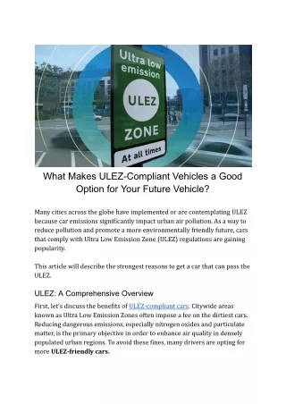 What Makes ULEZ-Compliant Vehicles a Good Option for Your Future Vehicle_