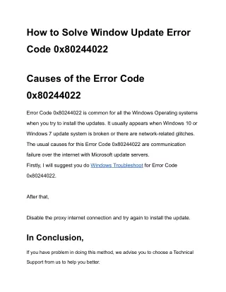 How to Solve Window Update Error Code 0x80244022