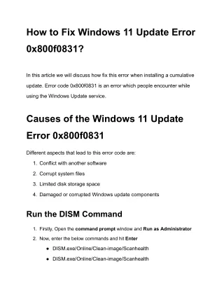 How to Fix Windows 11 Update Error 0x800f0831_