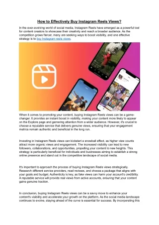 How to Effectively Buy Instagram Reels Views
