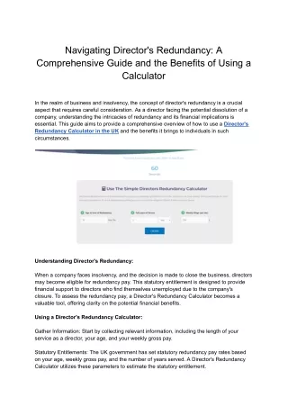 Navigating Director's Redundancy_ A Comprehensive Guide and the Benefits of Using a Calculator