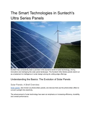 The Smart Technologies in Suntech's Ultra Series Panels