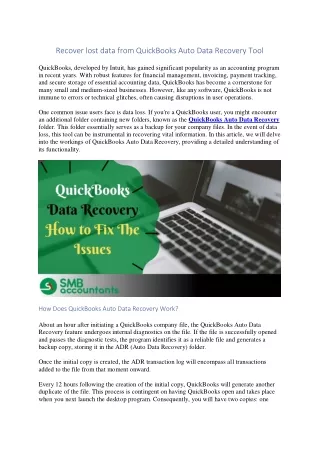 QuickBooks Auto Data Recovery Tool: Recover Lost Data