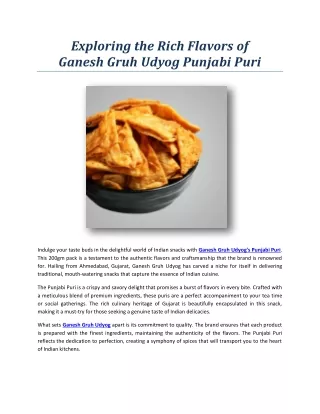 Exploring the Rich Flavors of Ganesh Gruh Udyog Punjabi Puri