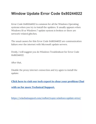 Window Update Error Code 0x80244022