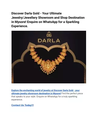 Discover Darla Gold - Your Ultimate Jewelry_Jewellery Showroom Destination in Mysore