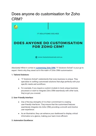 Does anyone do customisation for Zoho CRM