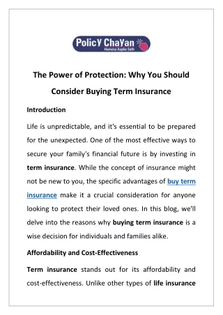 The Power of Protection: Why You Should Consider Buying Term Insurance