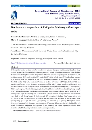 Biochemical composition of Philippine Mulberry (Morus spp.) fruits