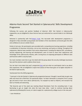 Adarma Hosts Second ‘Get Started in Cybersecurity’ Skills Development Programme