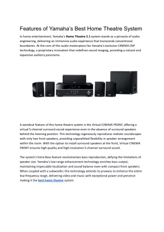 Features of Yamaha’s Best Home Theatre System