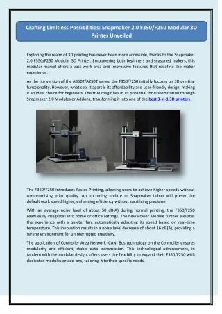 Crafting Limitless Possibilities: Snapmaker 2.0 F350/F250 Modular 3D Printer Unv