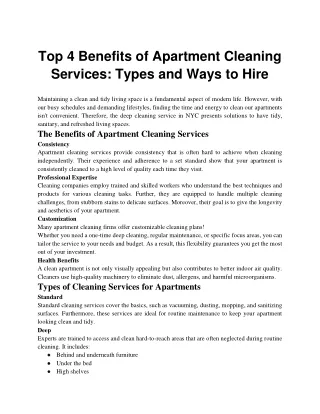 Top 4 Benefits of Apartment Cleaning Services_ Types and Ways to Hire