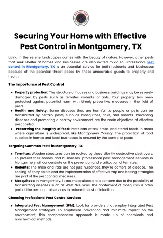 Securing Your Home with Effective Pest Control in Montgomery, TX