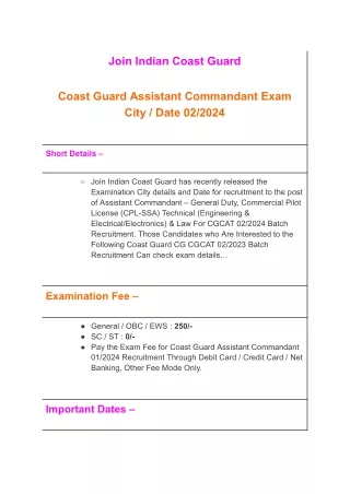 Coast Guard Assistant Commandant Exam City / Date 02/2024