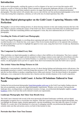 The Art of Gold Coast Photography: A Journey with the Best Digital photographer